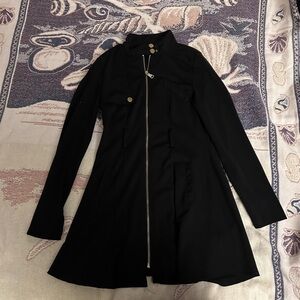 Black Trench Coat with Tailored Fit and Stand-Up Collar